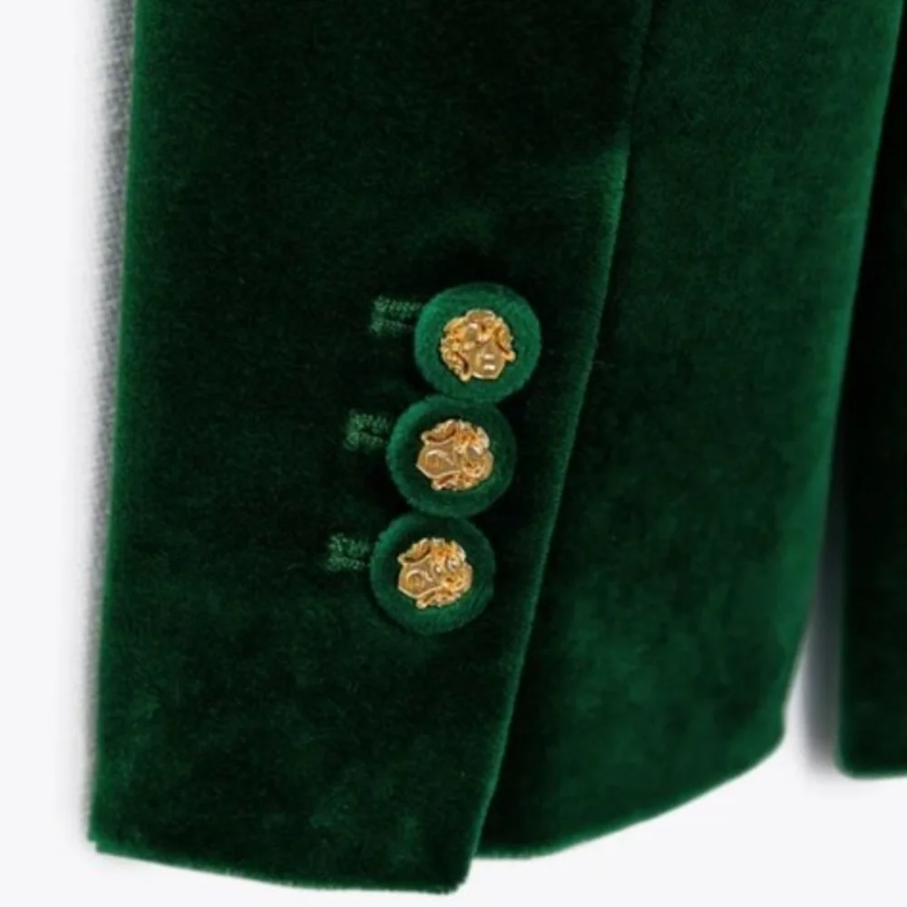 Zara Velvet Blazer Green Size L